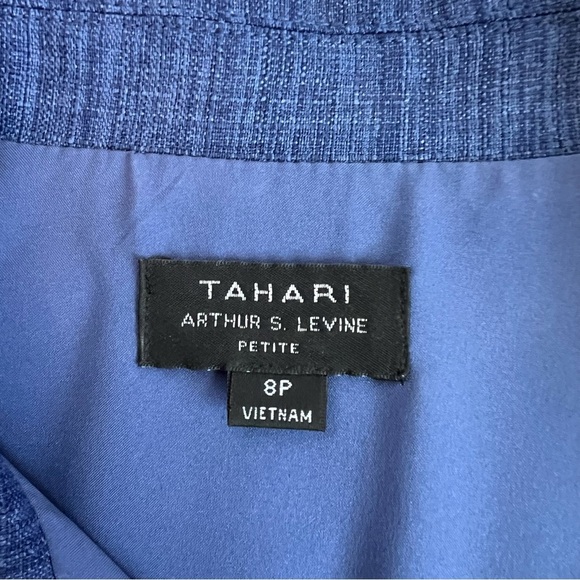 TAHARI Blue Stretch Denim Look Turn Lock Dress 8 Petite - Picture 6 of 11